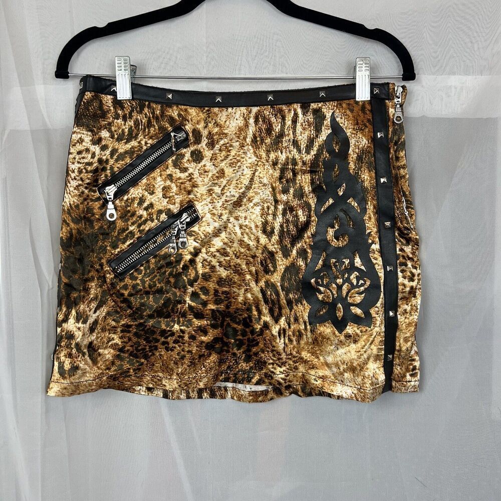 Vintage y2k Tokyo animal print satin studded mini skirt 10 grunge edgy leather